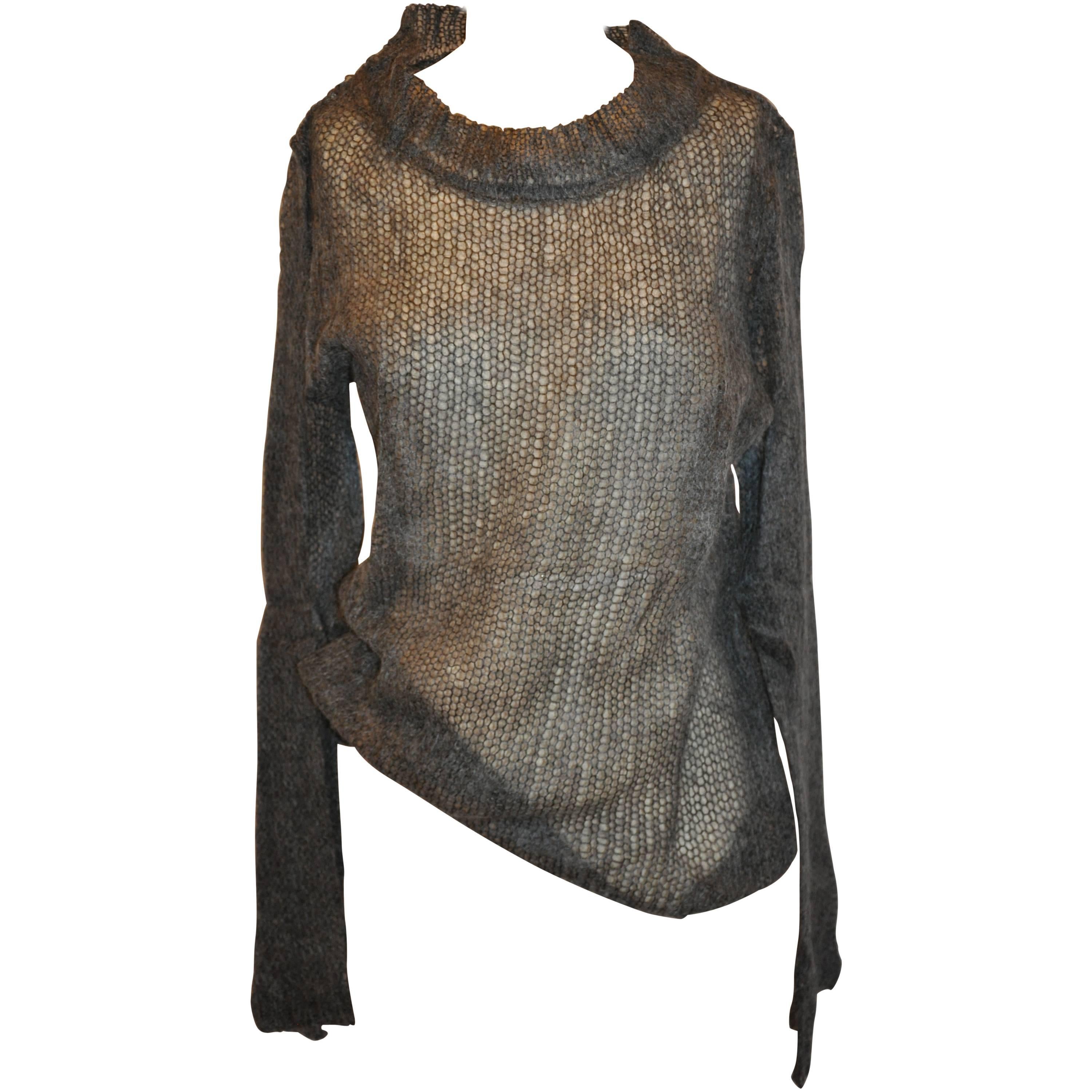 Ann Demeulemeester Charcoal Gray Loose-Knit Pullover For Sale