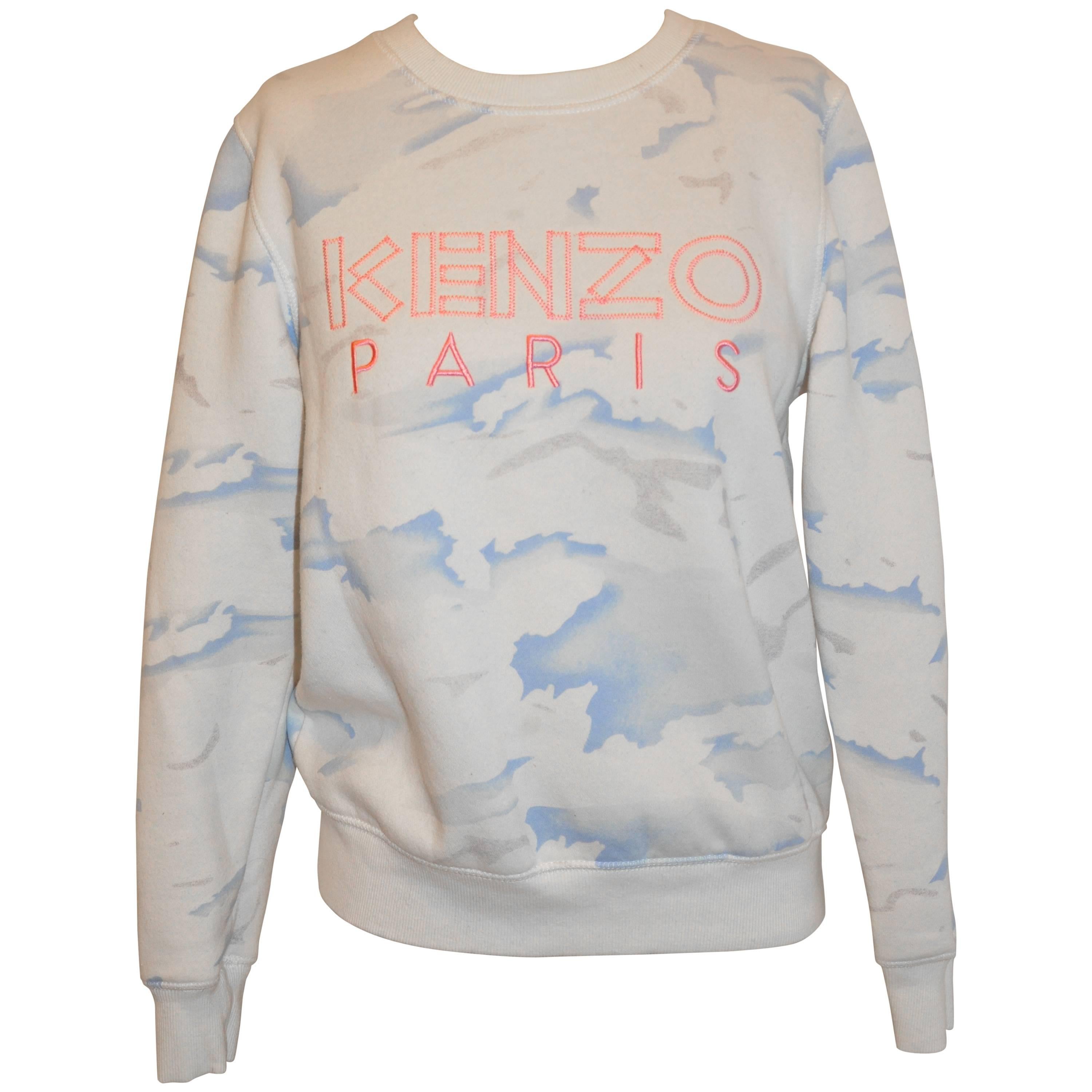 Kenzo Crew-Neck Cotton-Blend "Clouds" Sweat Pullover For Sale