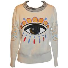 Kenzo Detailed Whimisical Embroidered "Eye" Crew Neck Pullover 5