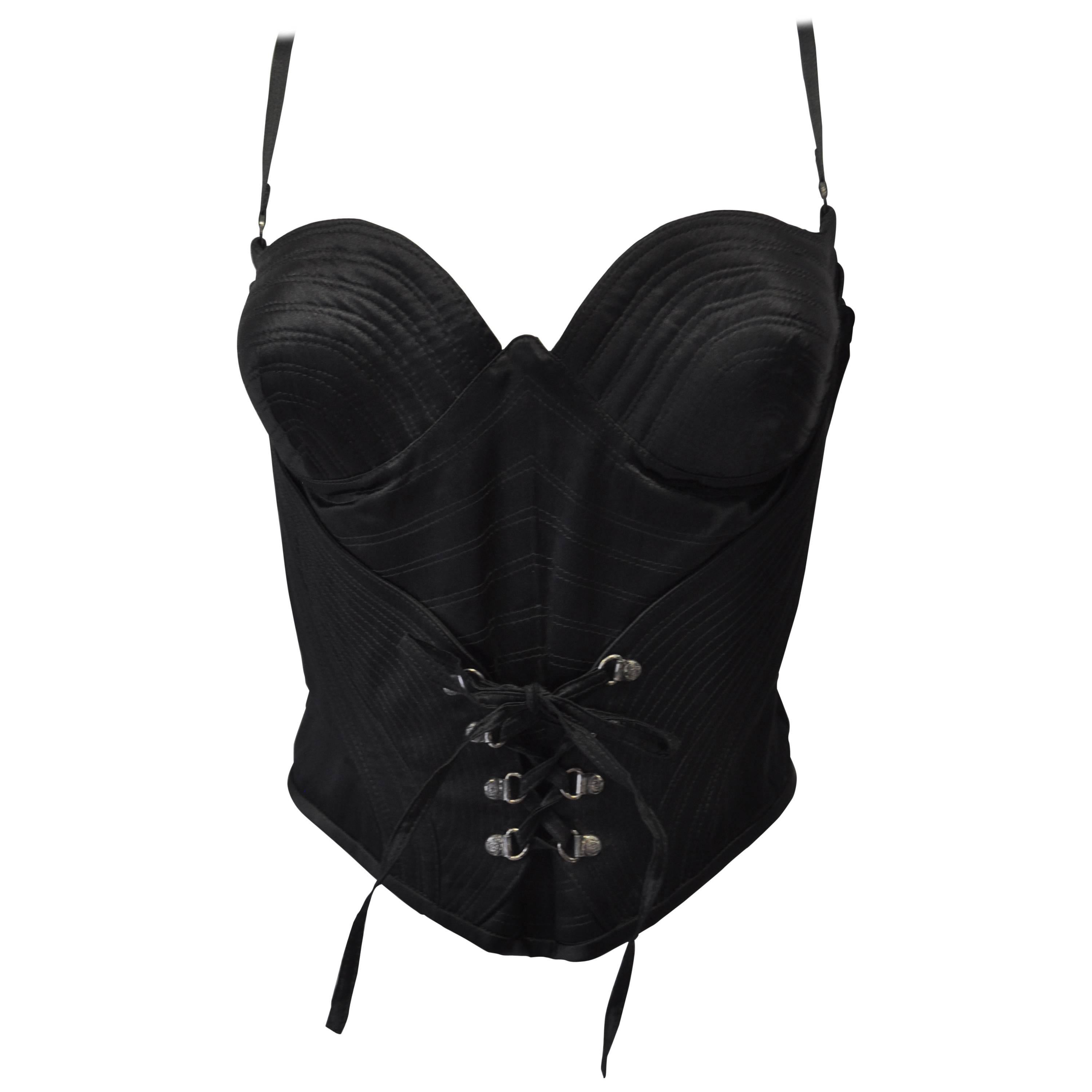 Iconic Gianni Versace Couture Boned Lace-Up Silk Bustier For Sale
