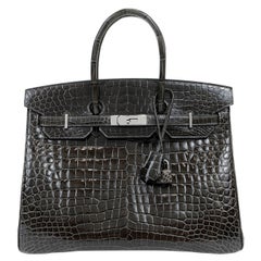 Hermès Graphite Crocodile 35 cm Birkin with Palladium Hardware