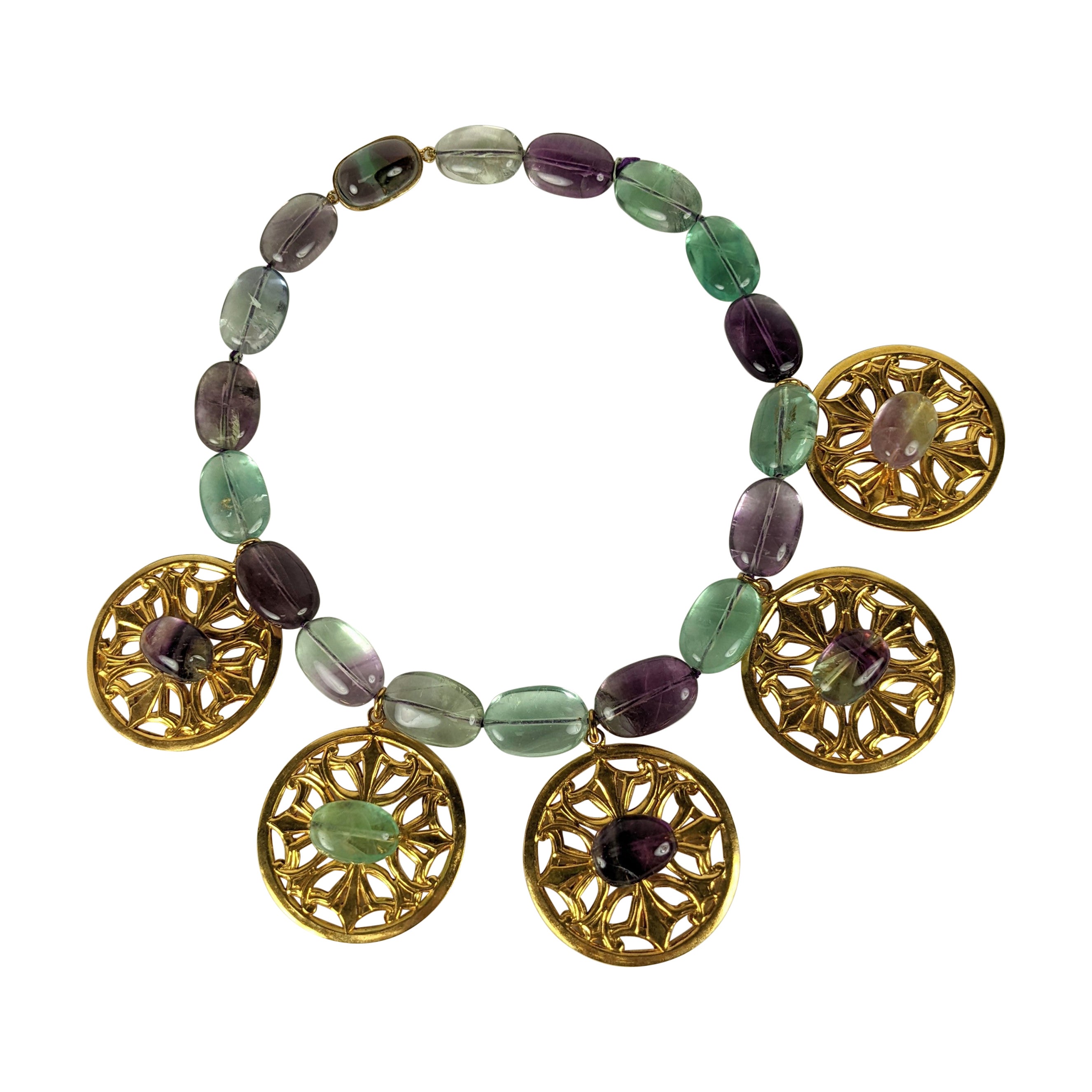 Yves Saint Laurent Fluorite and Gilt Bronze Necklace, Maison Goossens For Sale