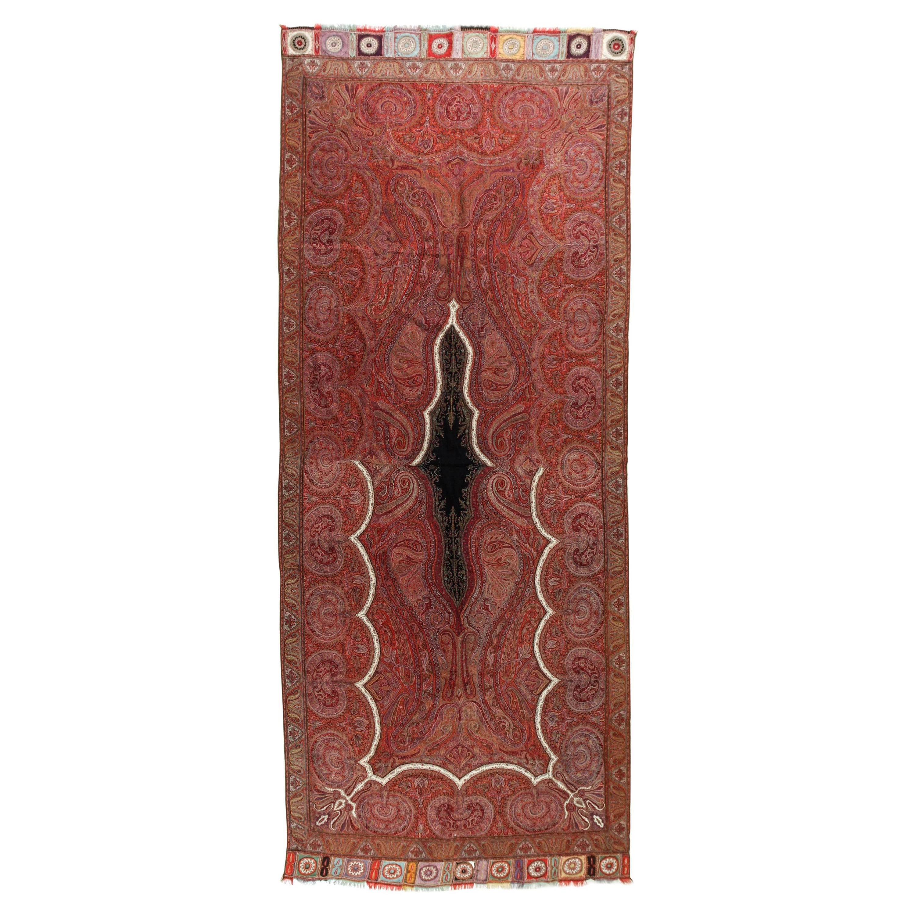 Antiker Kaschmir-Textilschal mit Paisleymuster und Überwurf, 1850-1890