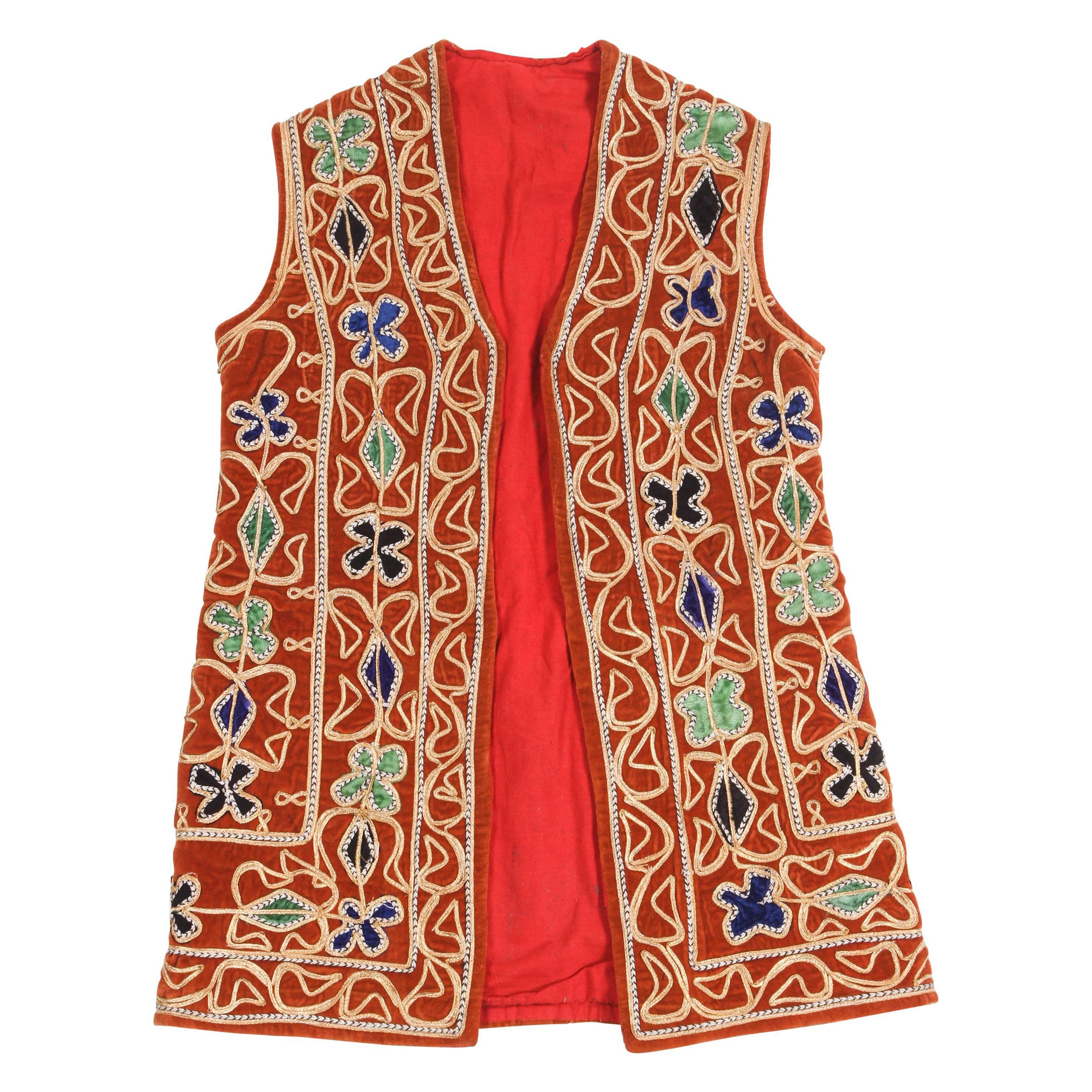 Vintage Bohemian Turkish Red Vest For Sale