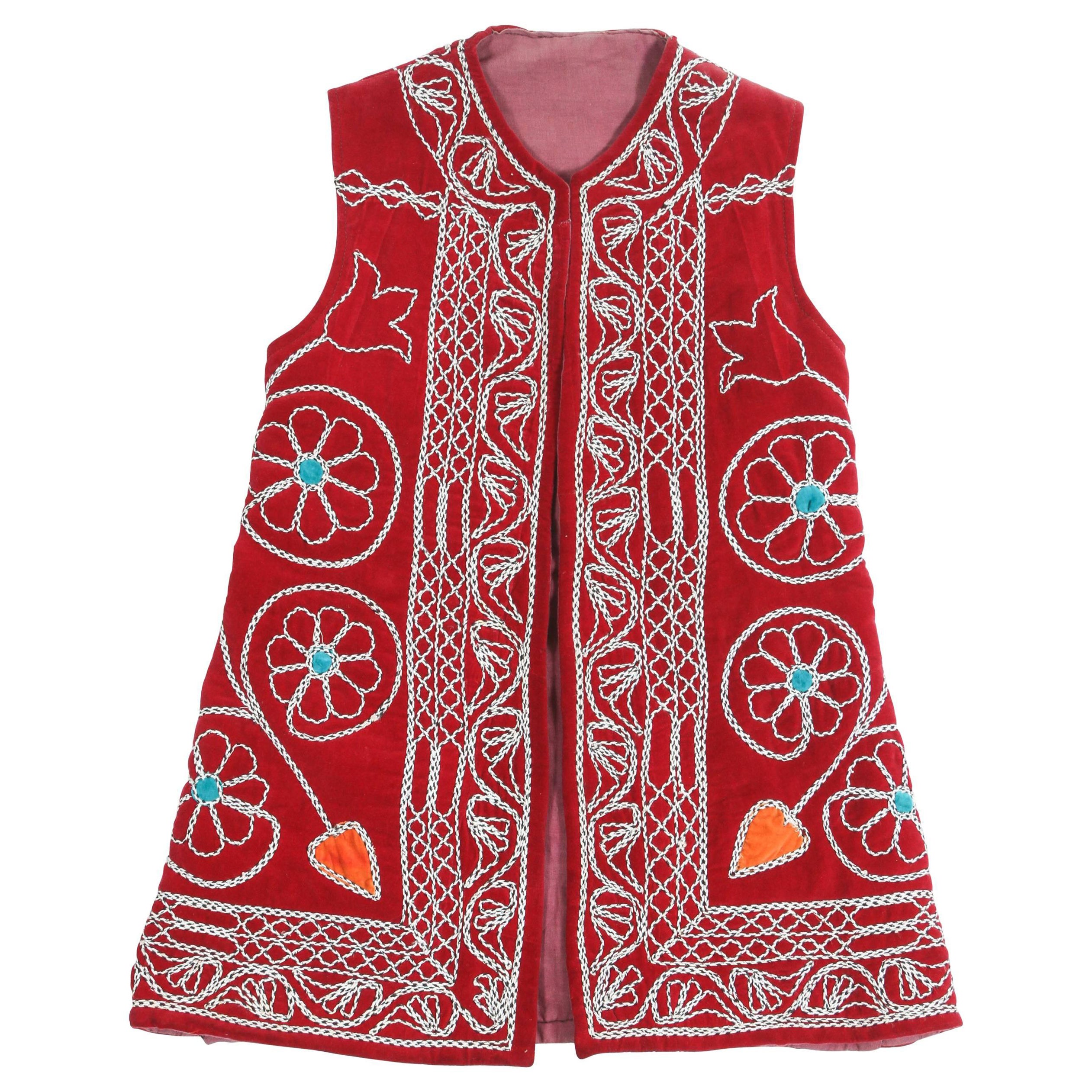 Turkish Vintage Red Ceremonial Folk Traditional Vest For Sale