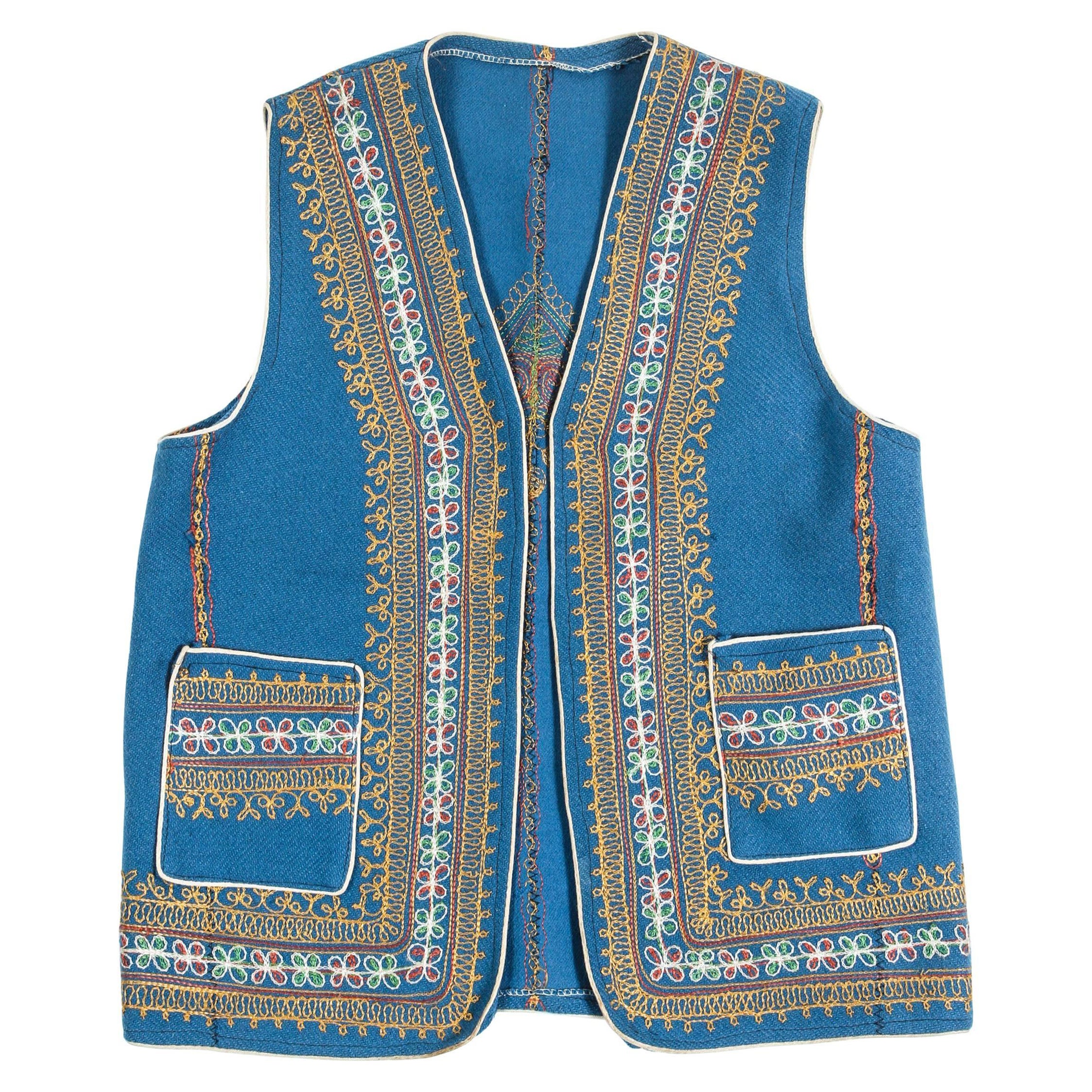 Gilet ethnique bleu turc vintage en vente