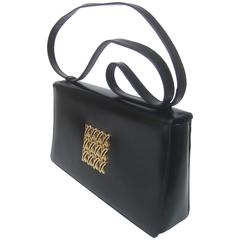 Paloma Picasso Italian Black Leather Versatile Shoulder Bag 