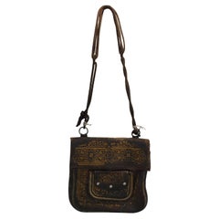 Antique Old Hand Tooled Leather Moroccan Satchel Bag