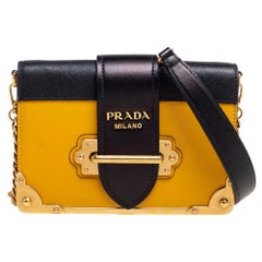 Prada Yellow/Black Leather Cahier Shoulder Bag