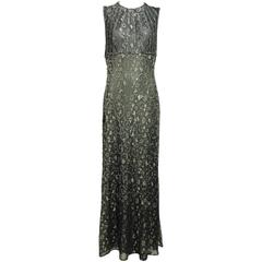 Badgley Mischka embroidered & beaded silver metallic lace gown