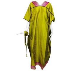 Vintage Cleopatra / Broumand Boutique chartreuse raw silk caftan 1960s