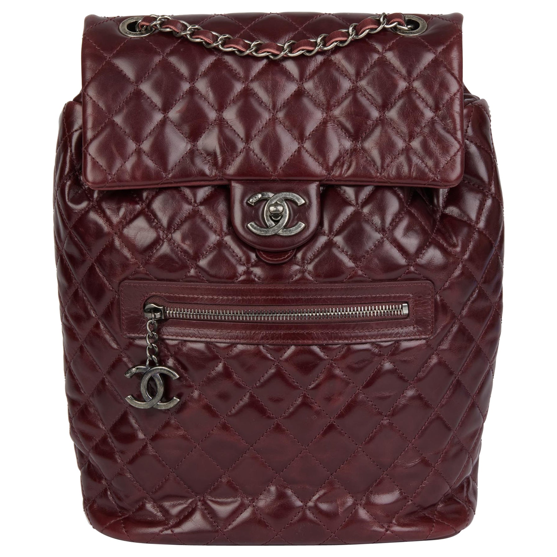 CHANEL Burgundy Calfskin Leather Small Mountain Backpack