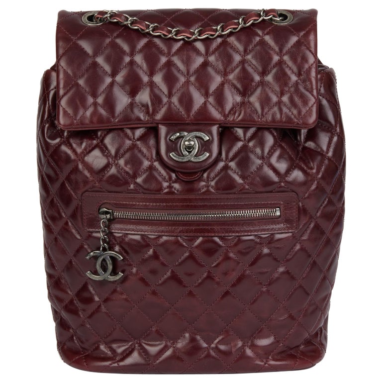 CHANEL Burgundy Calfskin Leather Small Mountain Backpack For Sale