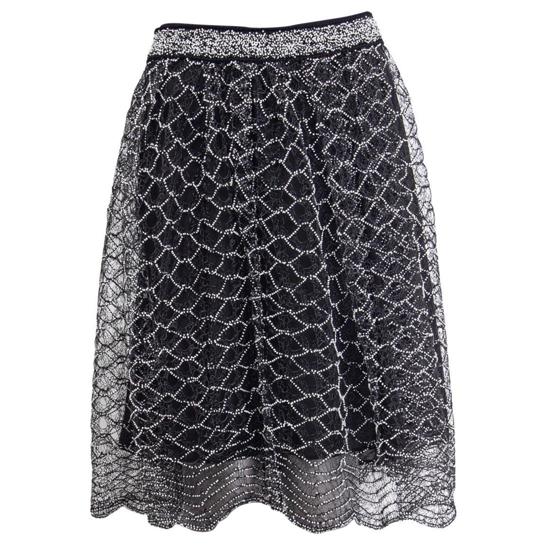 CHANEL black 2018 BEADED FISHNET PLEATED Skirt 38 S For Sale