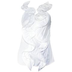 Oscar de la Renta White Ruffle Sleevless Blouse