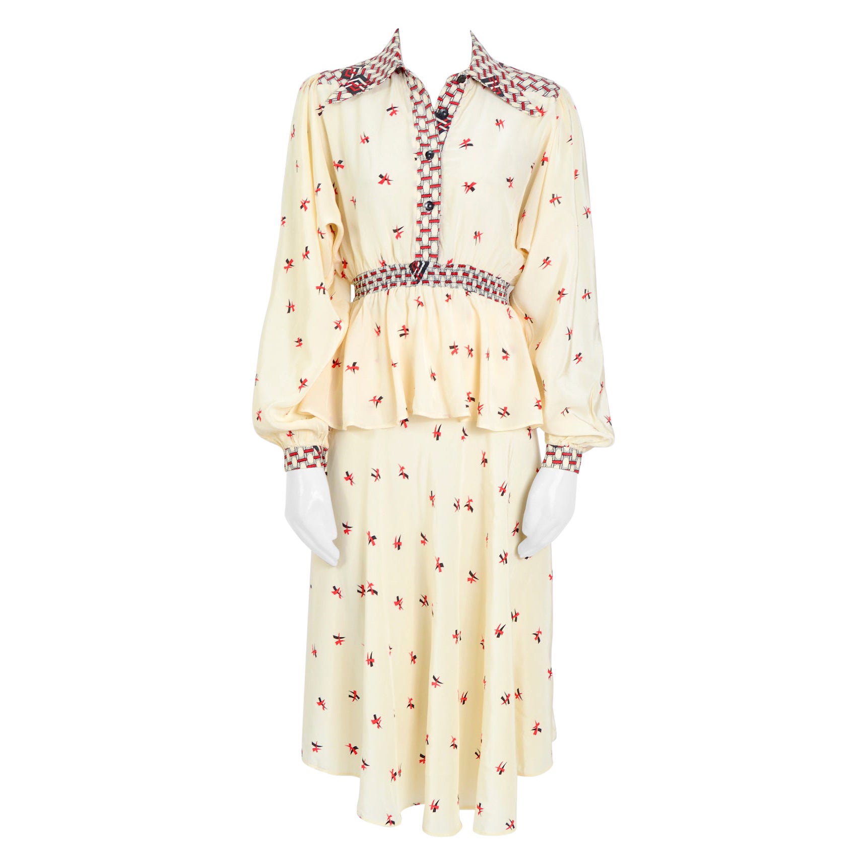 Marisa Martin Knightsbridge vintage 1970s silk blouse and skirt ensemble 