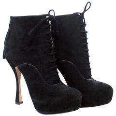 Prada Lace Up Stiletto High Heel Ankle Boots 