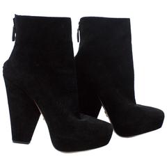 Prada Black Suede Thick Heel Ankle Boots