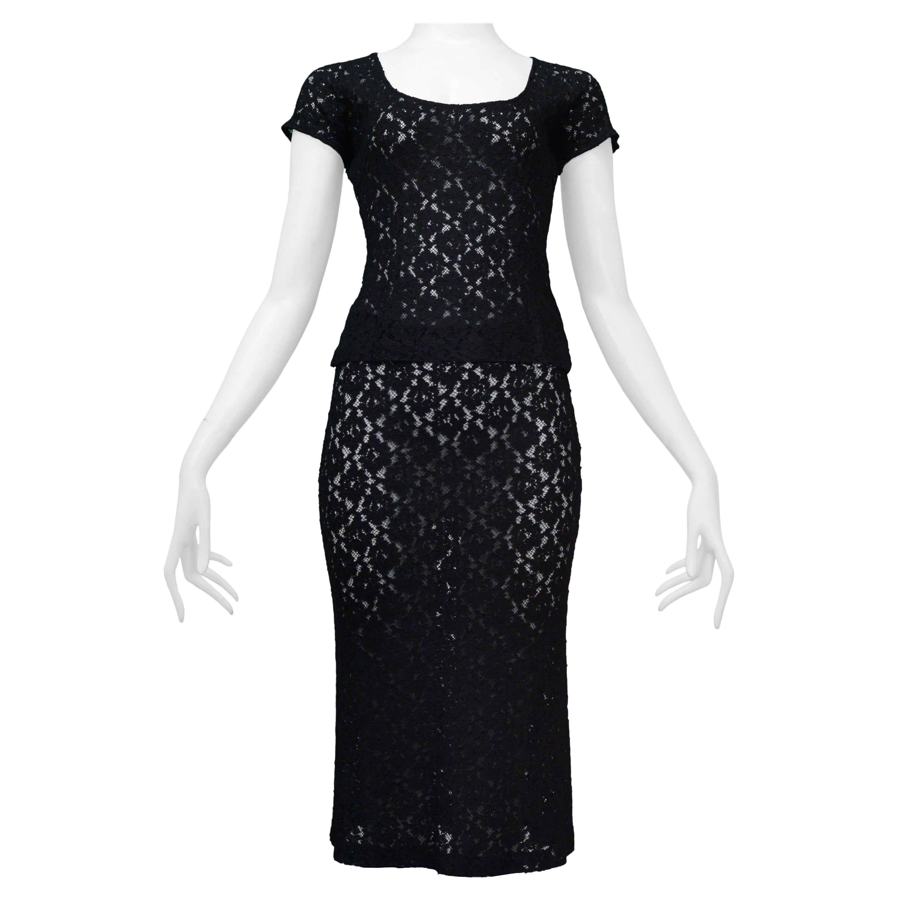 Dolce & Gabbana Black Floral Lace Top And Skirt Ensemble 1990s For Sale