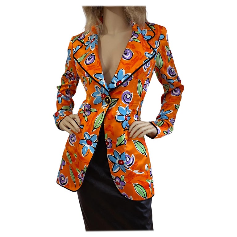 FLORA KUNG made in France Tangerine Silk Duchess Satin Floral Blazer NWT  For Sale at 1stDibs