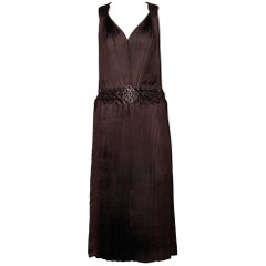 Issey Miyake Brown Pleated Flapper Dress with Unique Beaded Design