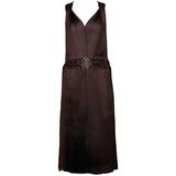 Issey Miyake - Robe de soirée plissée marron avec motif unique en perles