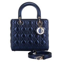 Lady Dior Medium Metallic Blue Bag