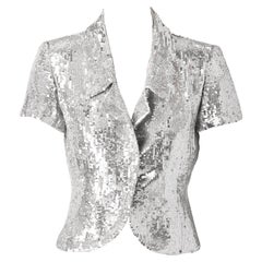 Valentino Silver Sequined Cropped Jacket