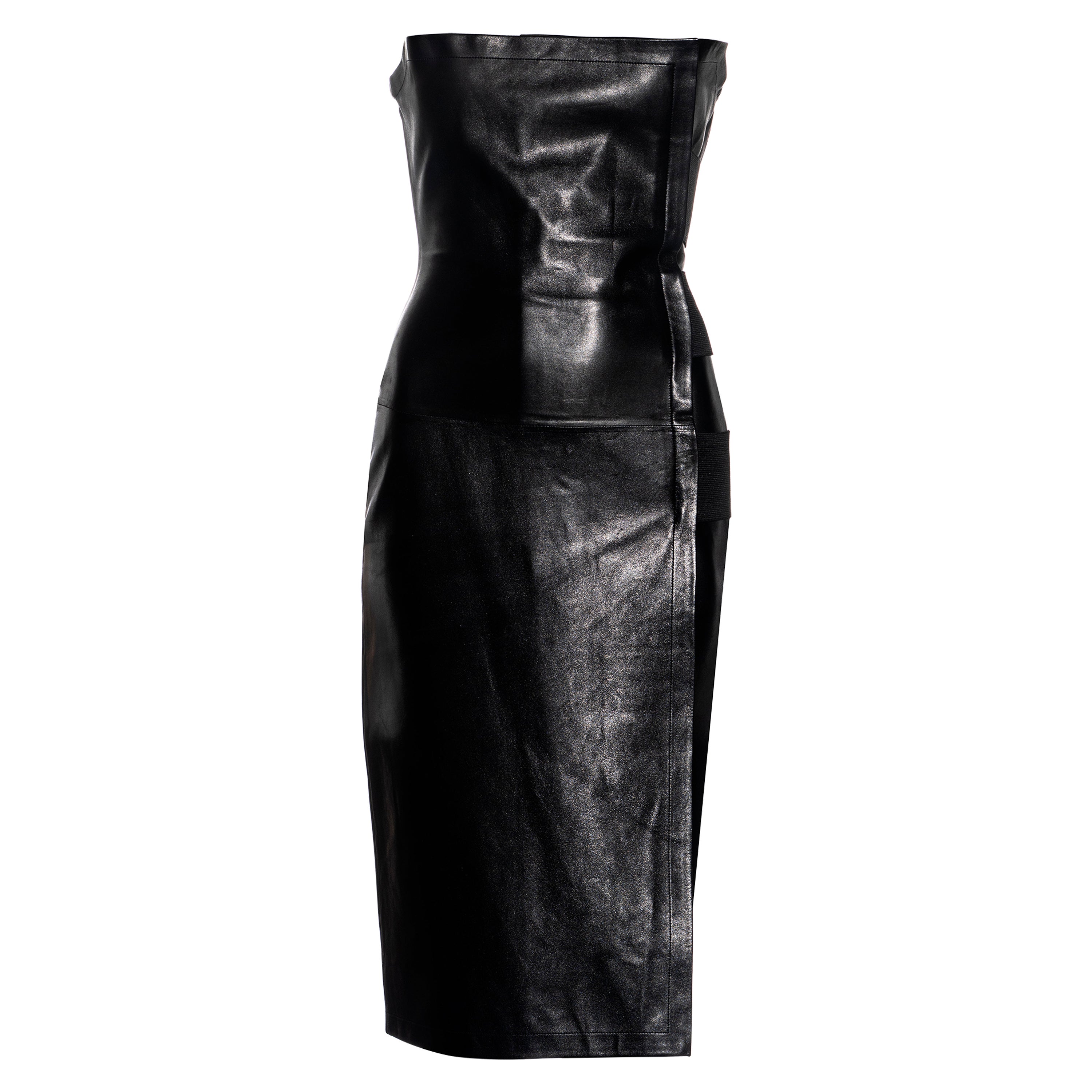 Yves Saint Laurent by Tom Ford black leather strapless wrap dress, ss 2001