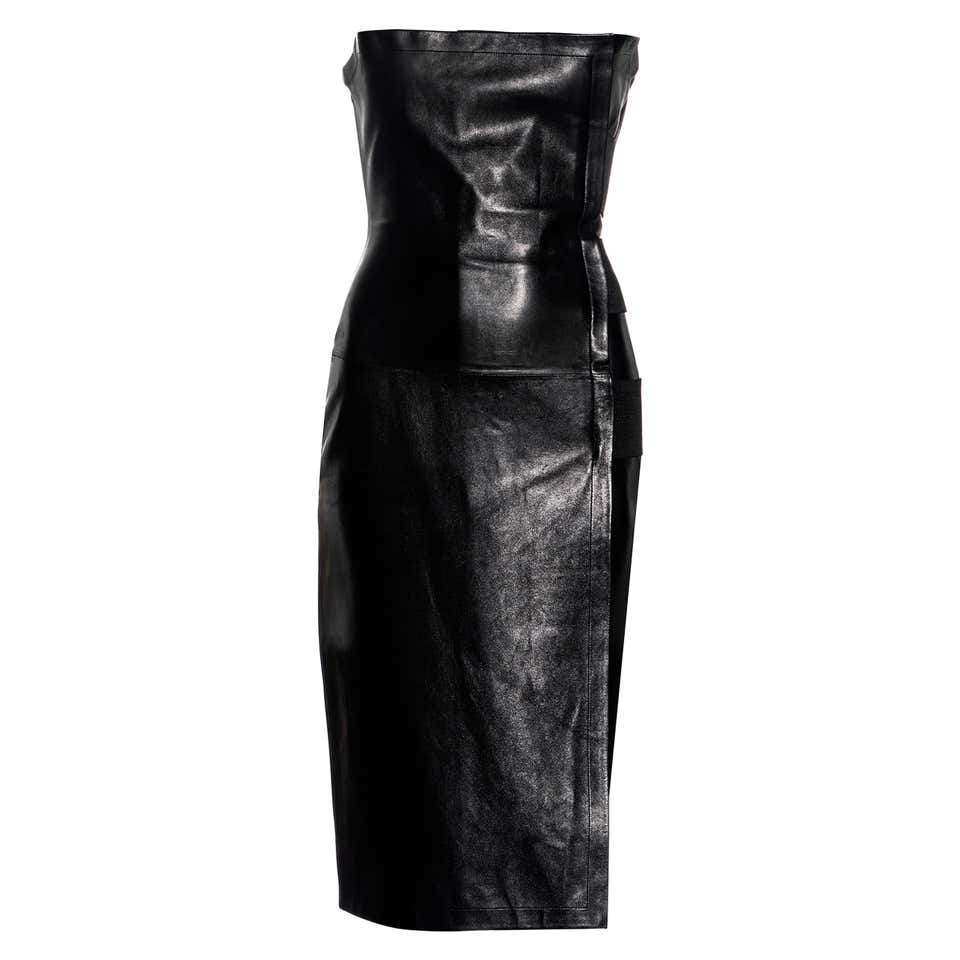Yves Saint Laurent by Tom Ford black leather strapless wrap dress, ss ...