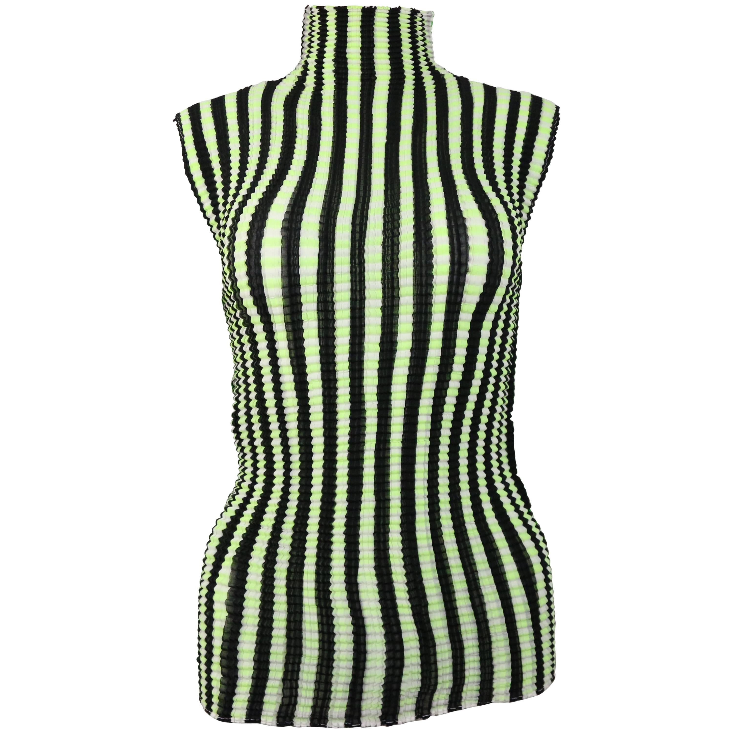Issey Miyake Pleated Two Sides Colour Block Sleeveless Top  For Sale