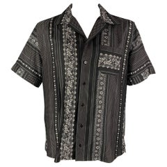 DOLCE & GABBANA Size M Black White Print Silk Camp Short Sleeve Shirt