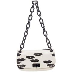 Prada White Leather With Black Lips Madras Flap Shoulder Bag, Resort 2012