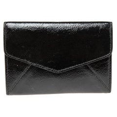 Yves Saint Laurent Black Patent Leather Flap Compact Wallet