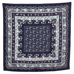 Hermès Gavroche Schal mit blauem Blumendruck aus Seide