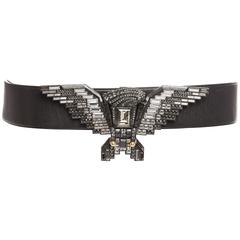 Lanvin Black Leather Belt With Swarovski Crystal Embellished Eagle, Spring 2012