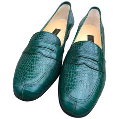 Retro Helene Arpels Couture Paris Green Alligator "Penny" Loafers