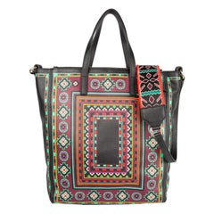 Etro Medium Southwestern Print Leather Shopping Tote with Embroidered Strap