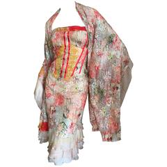 Christian Lacroix Flowers and Lace Dress with Shawl