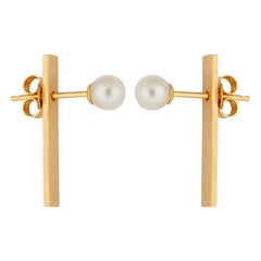 Sterling Silver Gold-Plated Short Bar Pearl Earrings