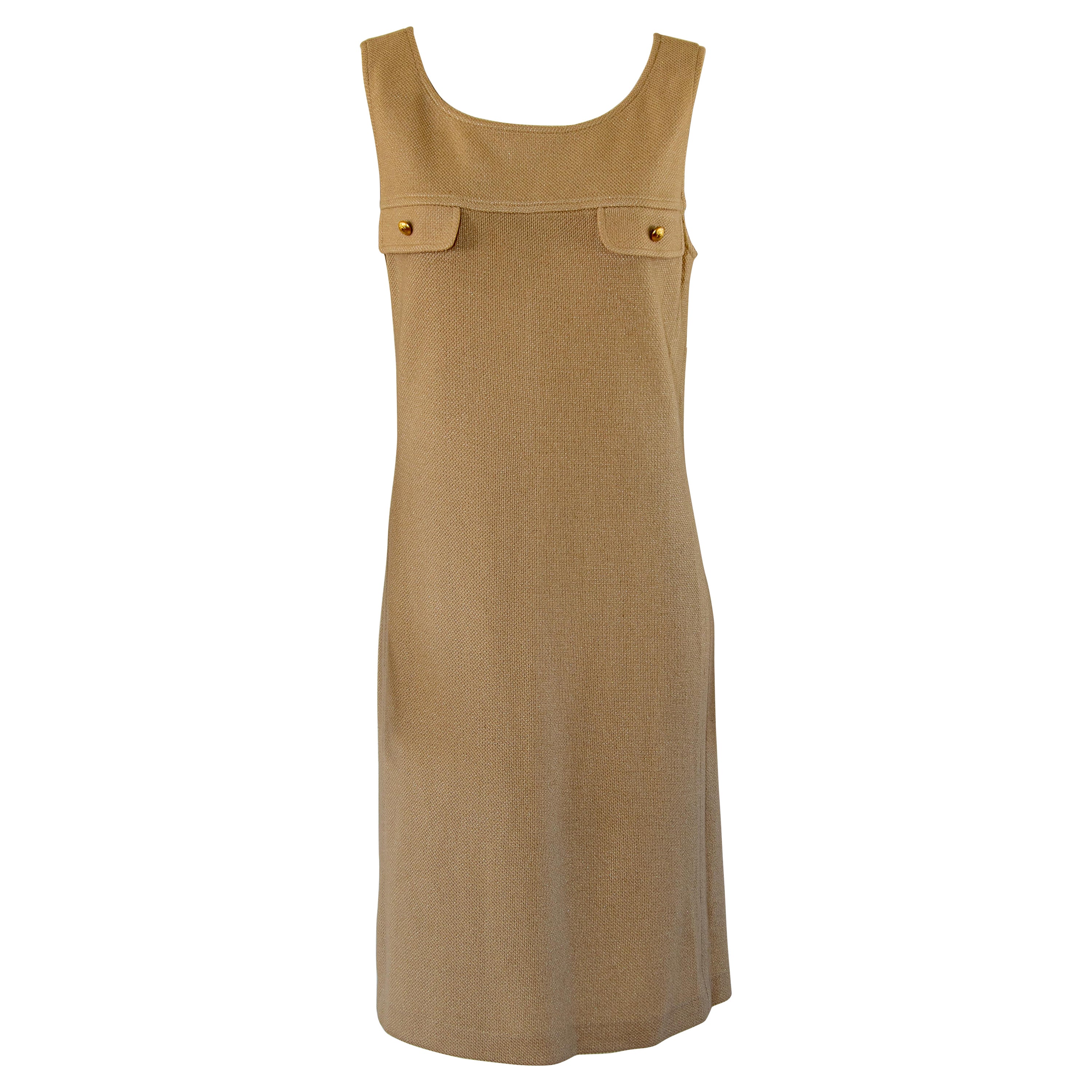 Vintage St John Collection By Marie Gray Beige Knit Wool Mini Dress For Sale