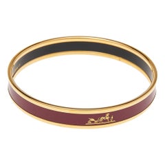 Hermès Calèche Mauve Enamel Gold Plated Bangle Bracelet