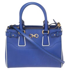 Salvatore Ferragamo Blue/White Leather Batik Tote