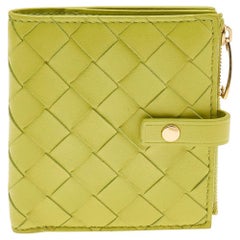 Bottega Veneta Lime Yellow Intrecciato Leather Compact Wallet