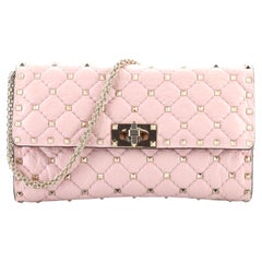 Valentino Rockstud Spike Wallet on Chain Quilted Leather Small