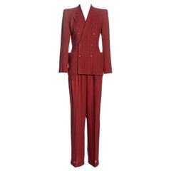 Jean Paul Gaultier red pinstripe linen pant suit, ss 1993