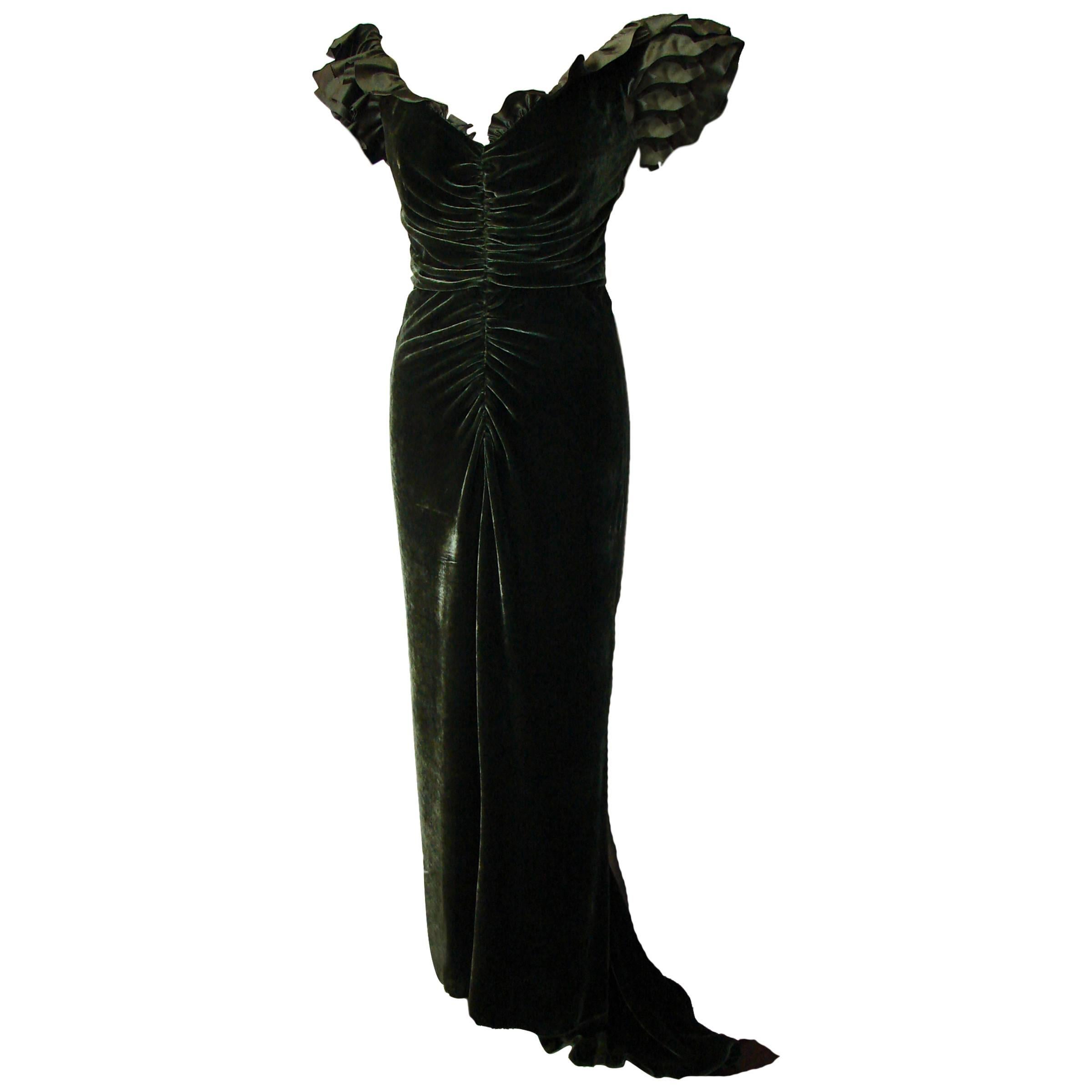 Bellville Sassoon Lorcan Mullany Silk Velvet Ruffles with Train Evening Gown 10