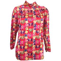 Vintage Ungaro 1980s Floral Silk Blouse Size 8.