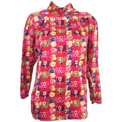 Retro Ungaro 1980s Floral Silk Blouse Size 8.