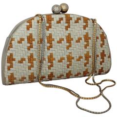 Judith Leiber Ivory & Mustard Woven Bag with Mixed Hardware - circa 1990's